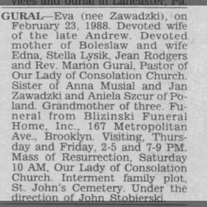 Obituary for -- Eva GURAL